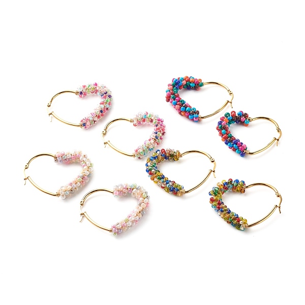 PandaHall Heart Glass Seed Beaded Hoop Earrings for Girl Women, with 304 Stainless Steel Ear Wire, Golden, Mixed Color, 45x37x8mm, Pin: 1mm..., Multicolor
PandaHall Heart Glass Seed Beaded Hoop Earrings for Girl Women, with 304 Stainless Steel Ear Wire, Golden, Mixed Color, 45x37x8mm, Pin: 1mm..., Multicolor