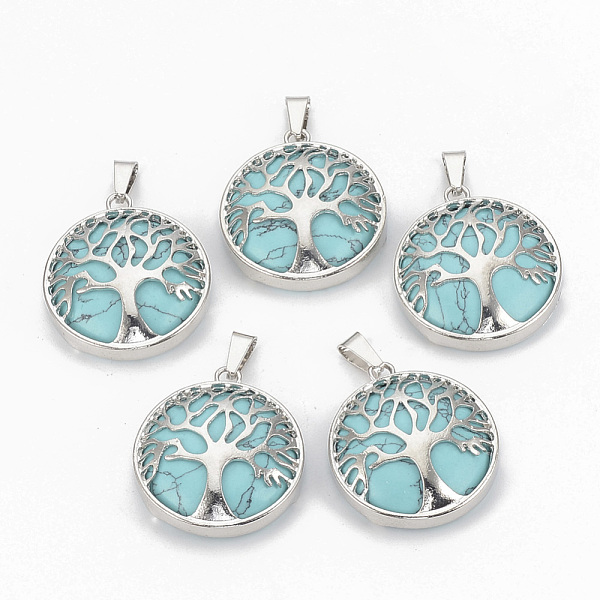 PandaHall Synthetic Turquoise Pendants, with Brass Findings, Flat Round with Tree of Life, Dyed, Platinum, 30.5x27x8mm, Hole: 7x3mm...
PandaHall Synthetic Turquoise Pendants, with Brass Findings, Flat Round with Tree of Life, Dyed, Platinum, 30.5x27x8mm, Hole: 7x3mm...