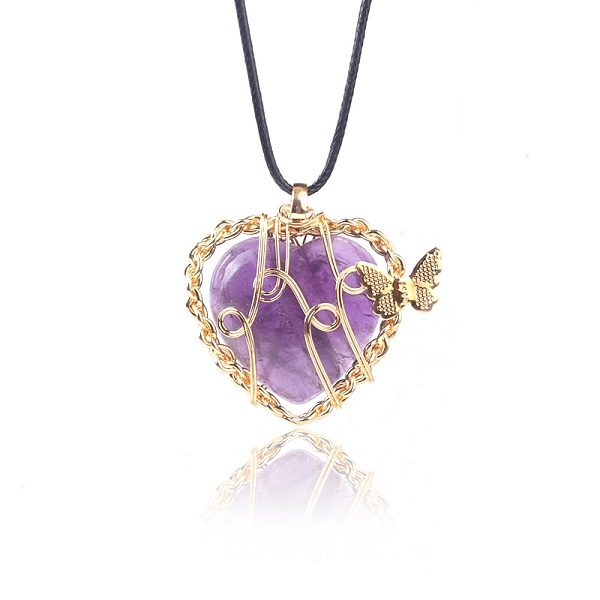 PandaHall Natural Amethyst Metal Wire Wrapped Heart Pendants, Golden Plated Butterfly Charms, 42x37mm Amethyst Heart
PandaHall Natural Amethyst Metal Wire Wrapped Heart Pendants, Golden Plated Butterfly Charms, 42x37mm Amethyst Heart