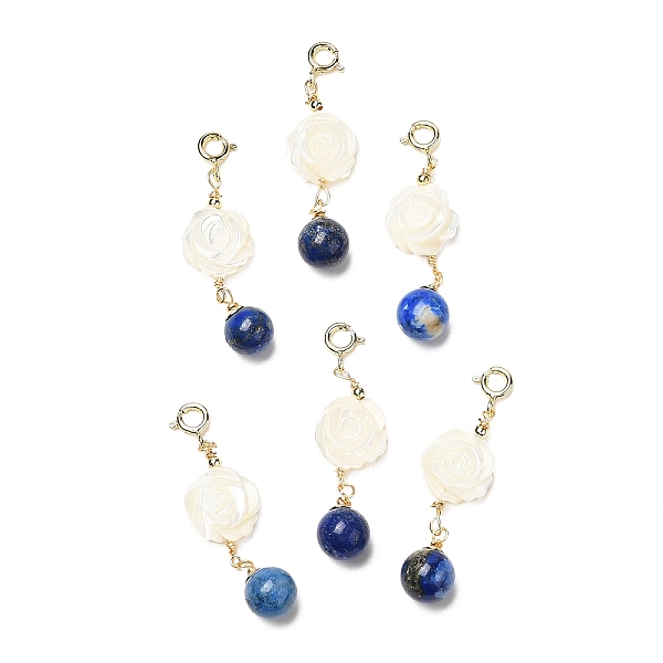 PandaHall Natural Lapis Lazuli Round Pendant Decorations, with Rose Natural White Shell and Brass Spring Ring Clasps, Real 14K Gold Plated...
PandaHall Natural Lapis Lazuli Round Pendant Decorations, with Rose Natural White Shell and Brass Spring Ring Clasps, Real 14K Gold Plated...