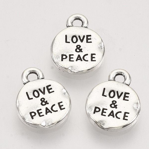 PandaHall Tibetan Style Alloy Pendants, Cadmium Free & Lead Free, Flat Round with Word Love & Peace, Antique Silver, 13.5x10.5x1.5mm, Hole...
PandaHall Tibetan Style Alloy Pendants, Cadmium Free & Lead Free, Flat Round with Word Love & Peace, Antique Silver, 13.5x10.5x1.5mm, Hole...