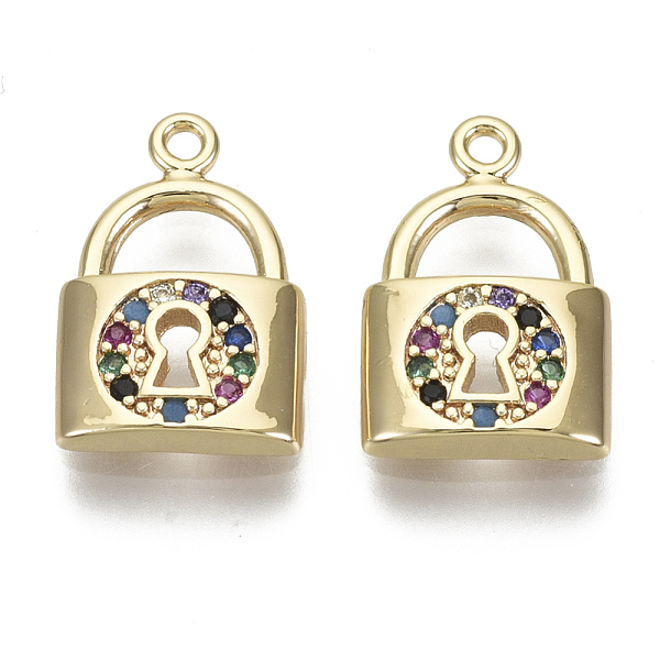 PandaHall Brass Micro Pave Cubic Zirconia Pendants, Nickel Free, Lock, Colorful, Real 18K Gold Plated, 15x10x2mm, Hole: 1.2mm Brass+Cubic...
PandaHall Brass Micro Pave Cubic Zirconia Pendants, Nickel Free, Lock, Colorful, Real 18K Gold Plated, 15x10x2mm, Hole: 1.2mm Brass+Cubic...