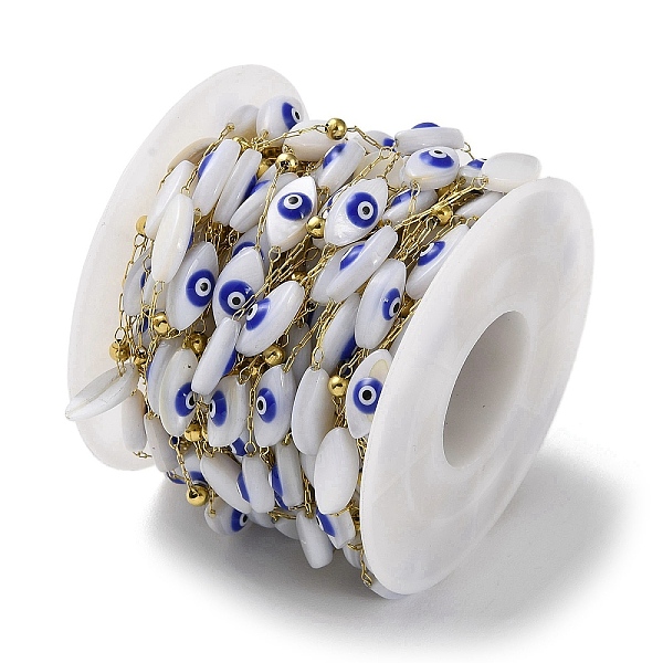 PandaHall Ion Plating(IP) 316 Stainless Steel Satellite Chains, with Oval with Evil Eye Natural White Shell Enamel Beaded, with Spool...
PandaHall Ion Plating(IP) 316 Stainless Steel Satellite Chains, with Oval with Evil Eye Natural White Shell Enamel Beaded, with Spool...