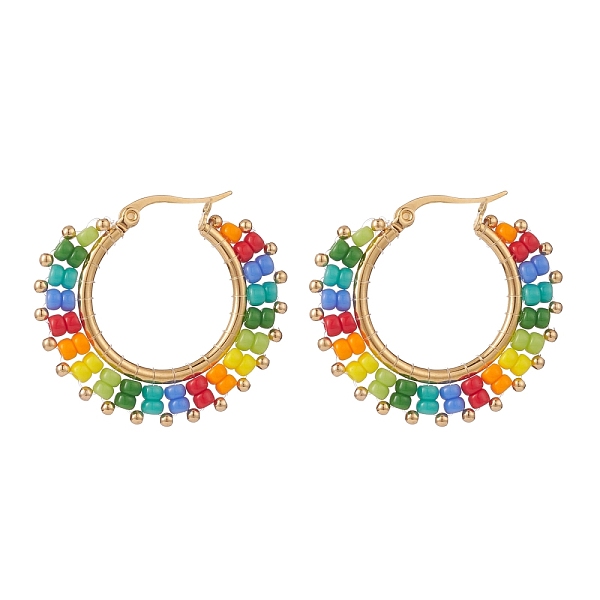 PandaHall Glass Seed Braided Hoop Earrings, Gold Plated Brass Jewelry for Women, Colorful, 30x35x3mm, Pin: 0.9mm Glass Ring
PandaHall Glass Seed Braided Hoop Earrings, Gold Plated Brass Jewelry for Women, Colorful, 30x35x3mm, Pin: 0.9mm Glass Ring