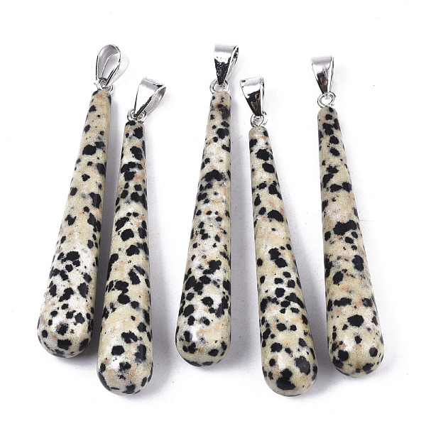 PandaHall Natural Dalmatian Jasper Big Pendants, with Platinum Plated Iron Pinch Bail, Teardrop, 58x10mm, Hole: 7x4mm Dalmatian Jasper...
PandaHall Natural Dalmatian Jasper Big Pendants, with Platinum Plated Iron Pinch Bail, Teardrop, 58x10mm, Hole: 7x4mm Dalmatian Jasper...