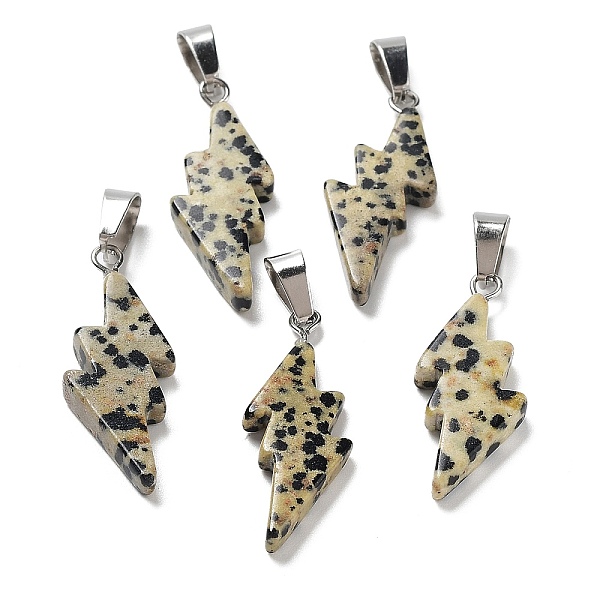 PandaHall Natural Dalmatian Jasper Pendants, Lightning Bolt Charms with Stainless Steel Color Plated 201 Stainless Steel Snap on Bails...
PandaHall Natural Dalmatian Jasper Pendants, Lightning Bolt Charms with Stainless Steel Color Plated 201 Stainless Steel Snap on Bails...