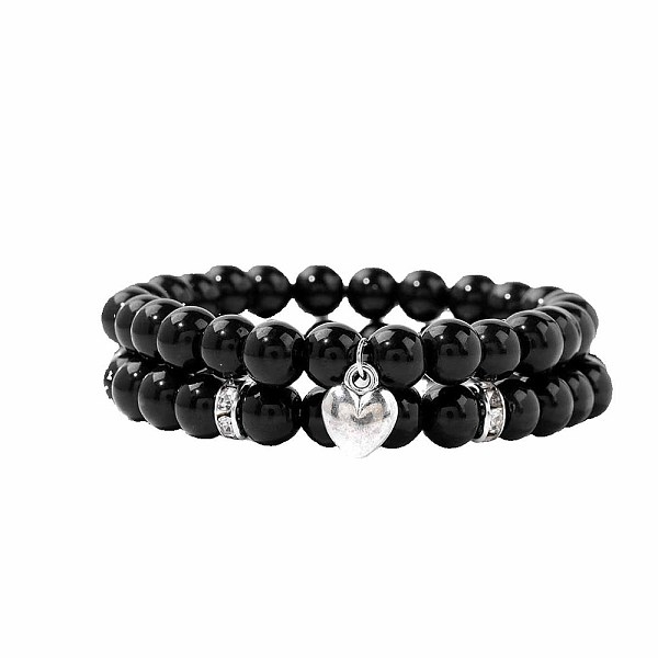 PandaHall 2Pcs 2 Style Natural Obsidian Stretch Bracelets Set, Stackable Bracelets with Heart Charms, Round Obsidian Round
PandaHall 2Pcs 2 Style Natural Obsidian Stretch Bracelets Set, Stackable Bracelets with Heart Charms, Round Obsidian Round