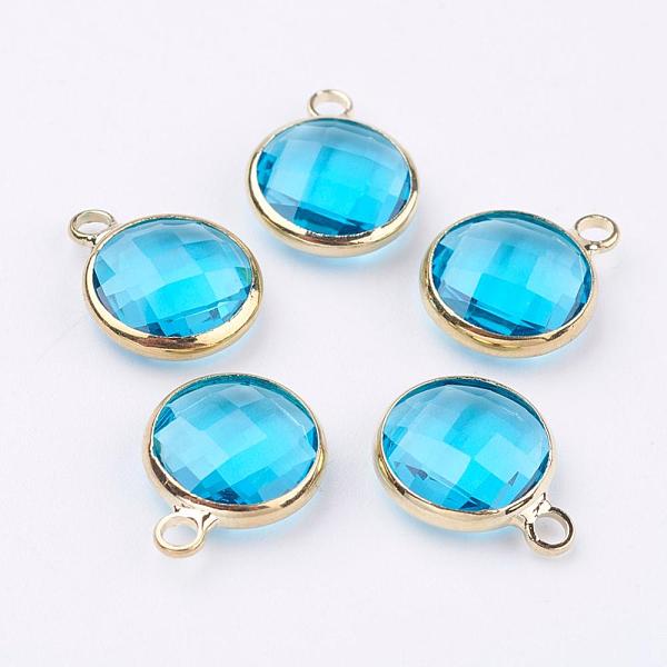 PandaHall Golden Tone Brass Glass Flat Round Charms, Faceted, Deep Sky Blue, 12x8.5x3mm, Hole: 1.5mm Brass+Glass Flat Round Blue
PandaHall Golden Tone Brass Glass Flat Round Charms, Faceted, Deep Sky Blue, 12x8.5x3mm, Hole: 1.5mm Brass+Glass Flat Round Blue
