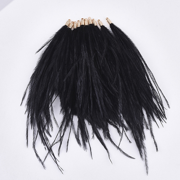PandaHall Ostrich Feather Tassel Big Pendant Decorations, with Brass Findings, Golden, Black, 130~170x4mm, Hole: 1.6mm Feather Feather Black
PandaHall Ostrich Feather Tassel Big Pendant Decorations, with Brass Findings, Golden, Black, 130~170x4mm, Hole: 1.6mm Feather Feather Black