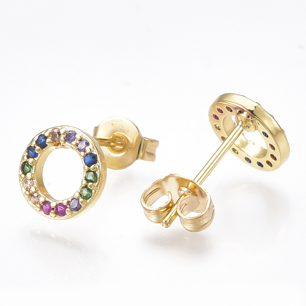 PandaHall Brass Micro Pave Cubic Zirconia Ear Studs, Ring, Real 18K Gold Plated, 8x1.5mm, Pin: 0.7mm Cubic Zirconia
PandaHall Brass Micro Pave Cubic Zirconia Ear Studs, Ring, Real 18K Gold Plated, 8x1.5mm, Pin: 0.7mm Cubic Zirconia