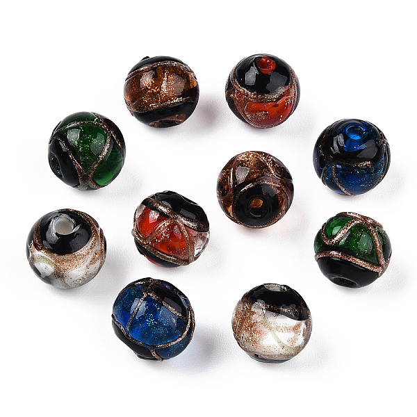 PandaHall Handmade Gold Sand Lampwork Beads, Round, Mixed Color, 12~12.5x11.5mm, Hole: 1.8mm Lampwork Round Multicolor
PandaHall Handmade Gold Sand Lampwork Beads, Round, Mixed Color, 12~12.5x11.5mm, Hole: 1.8mm Lampwork Round Multicolor