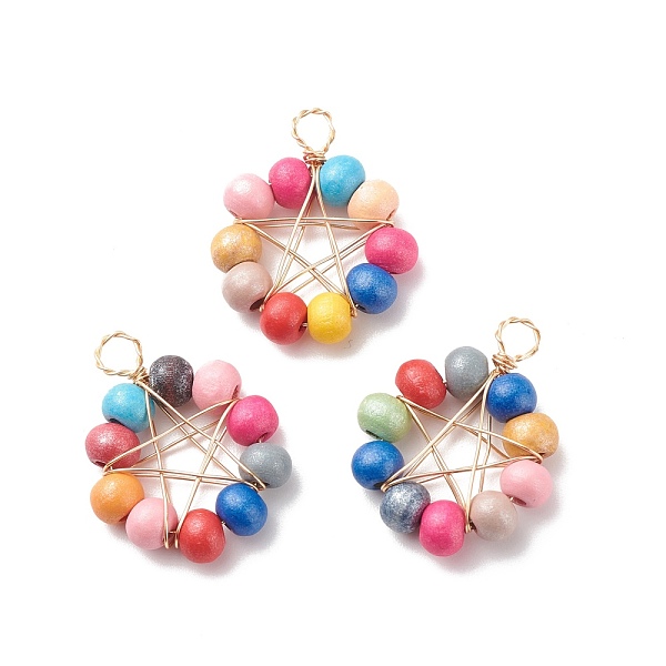PandaHall Natural Wood Round Beads Pendants, with Real 18K Gold Plated Copper Wire Wrapped, Ring with Star Charm, Dyed, Colorful...
PandaHall Natural Wood Round Beads Pendants, with Real 18K Gold Plated Copper Wire Wrapped, Ring with Star Charm, Dyed, Colorful...