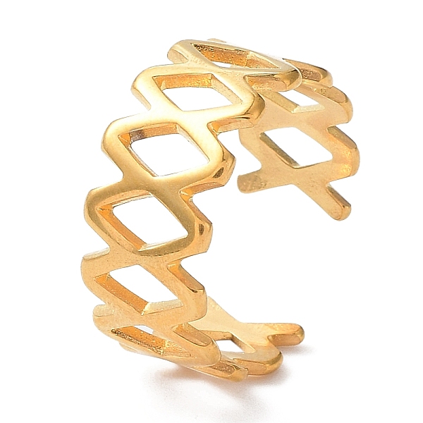 PandaHall Ion Plating(IP) 304 Stainless Steel Hollow Rhombus Open Cuff Rings, Golden, Inner Diameter: 19.3mm 304 Stainless Steel Ring
PandaHall Ion Plating(IP) 304 Stainless Steel Hollow Rhombus Open Cuff Rings, Golden, Inner Diameter: 19.3mm 304 Stainless Steel Ring