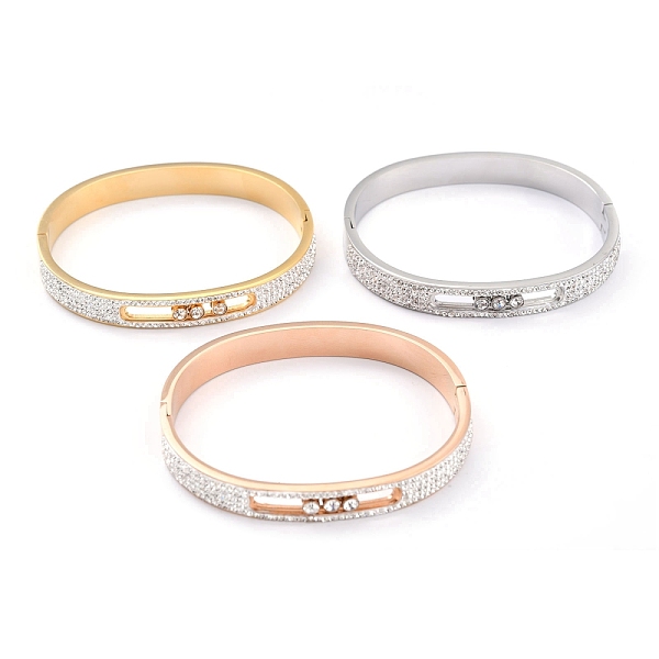 PandaHall 304 Stainless Steel Bangles, with Polymer Clay Rhinestone, Crystal, Mixed Color, Inner Diameter: 2-1/4x1-7/8 inch(5.75x4.9cm) 304..., Clear
PandaHall 304 Stainless Steel Bangles, with Polymer Clay Rhinestone, Crystal, Mixed Color, Inner Diameter: 2-1/4x1-7/8 inch(5.75x4.9cm) 304..., Clear