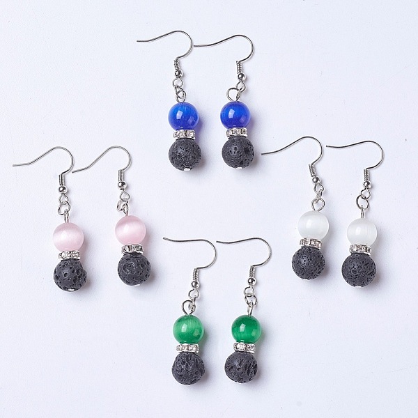 PandaHall Cat Eye and Natural Lava Rock Dangle Earrings, with Brass Earring Hooks, Round, Mixed Color, 49mm, Pin: 0.7mm Cat Eye Multicolor
PandaHall Cat Eye and Natural Lava Rock Dangle Earrings, with Brass Earring Hooks, Round, Mixed Color, 49mm, Pin: 0.7mm Cat Eye Multicolor
