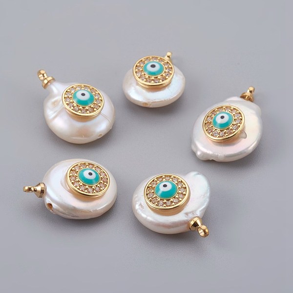 PandaHall Natural Cultured Freshwater Pearl Pendants, with Cubic Zirconia and Enamel, Brass Findings, Long-Lasting Plated, Flat Round with...
PandaHall Natural Cultured Freshwater Pearl Pendants, with Cubic Zirconia and Enamel, Brass Findings, Long-Lasting Plated, Flat Round with...