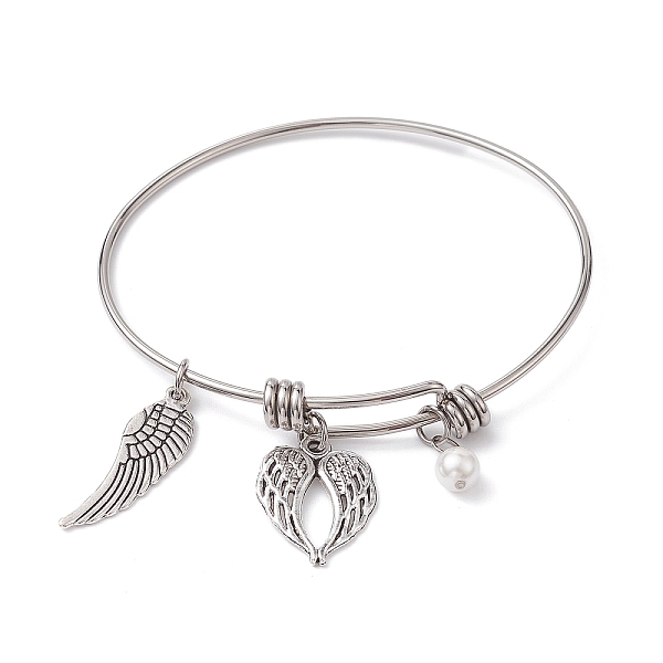 PandaHall 304 Stainless Steel Expandable Bangle, Wings Alloy Charm Bangle, Antique Silver, Inner Diameter: 2-1/8~2-1/4x2-1/2~2-1/2 inch...
PandaHall 304 Stainless Steel Expandable Bangle, Wings Alloy Charm Bangle, Antique Silver, Inner Diameter: 2-1/8~2-1/4x2-1/2~2-1/2 inch...