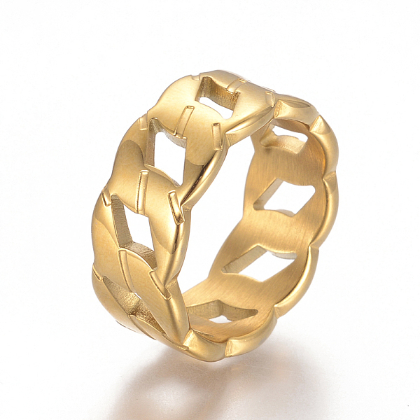 PandaHall Unisex 304 Stainless Steel Finger Rings, Wide Band Rings, Curb Chain Shape, Golden, Size 7, 17mm, 9mm wide 304 Stainless Steel
PandaHall Unisex 304 Stainless Steel Finger Rings, Wide Band Rings, Curb Chain Shape, Golden, Size 7, 17mm, 9mm wide 304 Stainless Steel