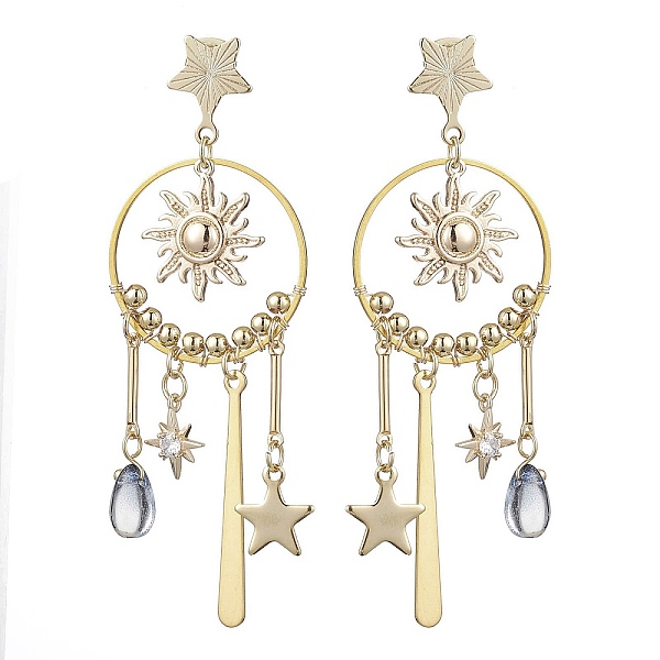 PandaHall Brass Sun & Star Chandelier Earrings, Glass Teardrop Drop Earrings, Golden, 71x25mm Brass Star
PandaHall Brass Sun & Star Chandelier Earrings, Glass Teardrop Drop Earrings, Golden, 71x25mm Brass Star