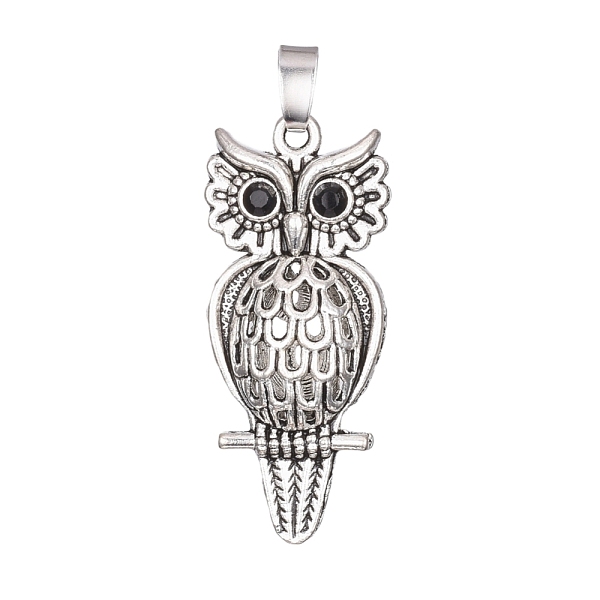 PandaHall Antique Silver Plated Alloy Pendants, with Rhinestone, Owl, Jet, 41x18x9mm, Hole: 7x4mm Alloy+Rhinestone Owl Black
PandaHall Antique Silver Plated Alloy Pendants, with Rhinestone, Owl, Jet, 41x18x9mm, Hole: 7x4mm Alloy+Rhinestone Owl Black