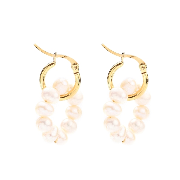 PandaHall 304 Stainless Steel Hoop Earrings, with Natural Cultured Freshwater Pearl Woven Linking Rings, Golden, White, 32mm, Pin: 0.7x1mm...
PandaHall 304 Stainless Steel Hoop Earrings, with Natural Cultured Freshwater Pearl Woven Linking Rings, Golden, White, 32mm, Pin: 0.7x1mm...