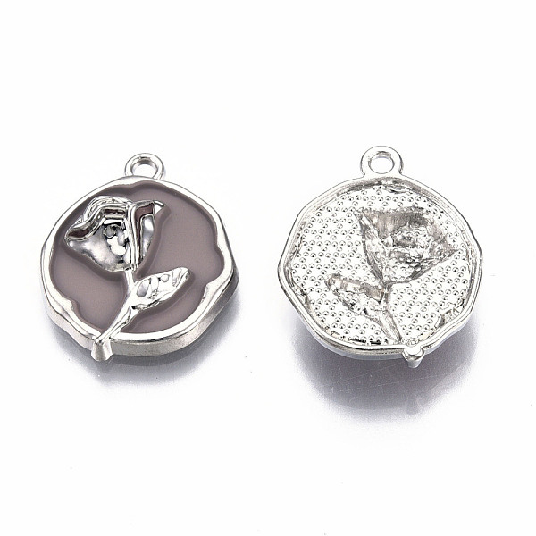 PandaHall Rack Plating Alloy Enamel Pendants, Cadmium Free & Lead Free, Platinum, Flat Round with Rose, Rosy Brown, 21.5x18.5x5.5mm, Hole...
PandaHall Rack Plating Alloy Enamel Pendants, Cadmium Free & Lead Free, Platinum, Flat Round with Rose, Rosy Brown, 21.5x18.5x5.5mm, Hole...