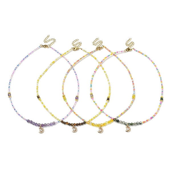 PandaHall Brass Micro Pave Cubic Zirconia Moon Pendant Necklace, Natural Mixed Gemstone & Glass Seed Beaded Necklace, 14.45~14.65 inch...
PandaHall Brass Micro Pave Cubic Zirconia Moon Pendant Necklace, Natural Mixed Gemstone & Glass Seed Beaded Necklace, 14.45~14.65 inch...
