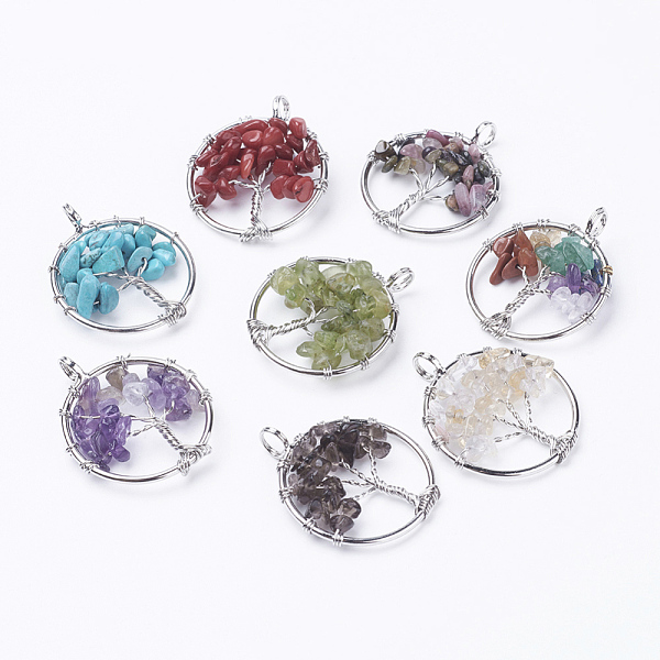 PandaHall Natural & Synthetic Mixed Stone Pendants, with Brass Findings, Flat Round with Tree of Life, Platinum, 29x5~7mm, Hole: 4.5mm Mixed...
PandaHall Natural & Synthetic Mixed Stone Pendants, with Brass Findings, Flat Round with Tree of Life, Platinum, 29x5~7mm, Hole: 4.5mm Mixed...