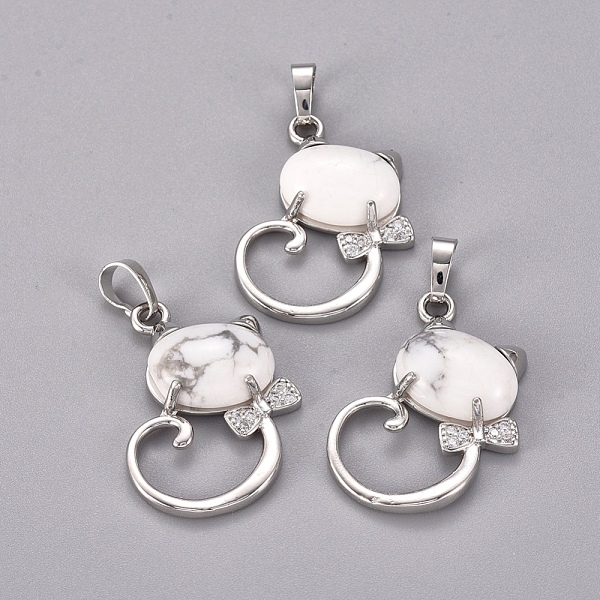 PandaHall Natural Howlite Kitten Pendants, with Platinum Tone Brass Findings and Crystal Rhinestone, Cat with Bowknot Shape, 32x25.5x7.5mm..., Clear
PandaHall Natural Howlite Kitten Pendants, with Platinum Tone Brass Findings and Crystal Rhinestone, Cat with Bowknot Shape, 32x25.5x7.5mm..., Clear