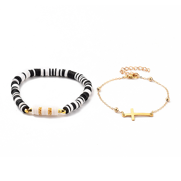 PandaHall Stretch Bracelets & Sideways Cross Links Bracelets Set, Stackable Bracelets, with Handmade Polymer Clay Beads, Brass Cable Chains..., Black
PandaHall Stretch Bracelets & Sideways Cross Links Bracelets Set, Stackable Bracelets, with Handmade Polymer Clay Beads, Brass Cable Chains..., Black