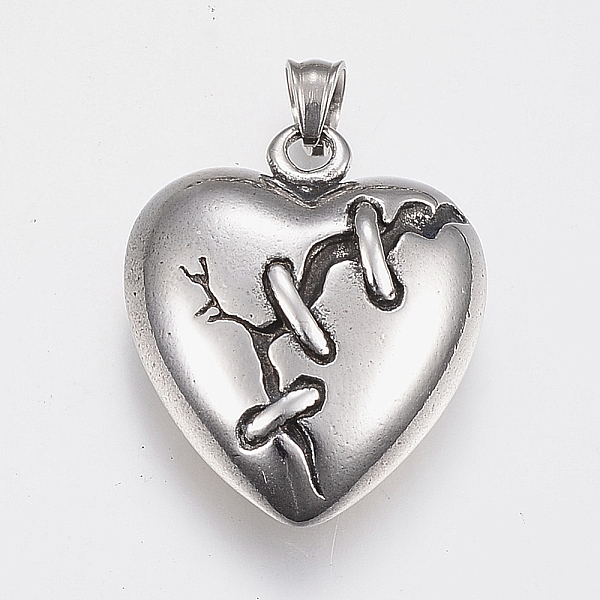 PandaHall 304 Stainless Steel Mended Heart Pendants, Broken Heart, Antique Silver, 31.5x26x10mm, Hole: 6mm 304 Stainless Steel Heart
PandaHall 304 Stainless Steel Mended Heart Pendants, Broken Heart, Antique Silver, 31.5x26x10mm, Hole: 6mm 304 Stainless Steel Heart