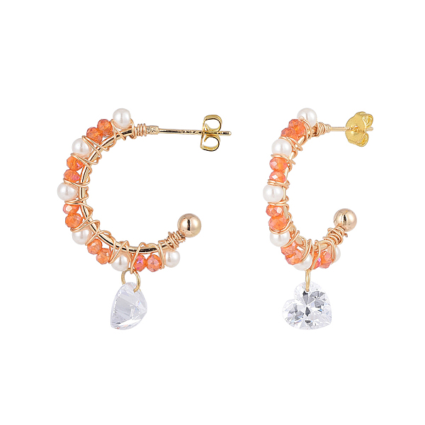 PandaHall Dangle Stud Earrings, Half Hoop Earrings, with Glass Beads, Glass Pearl Beads, Clear Cubic Zirconia Charms, Real 18K Gold Plated..., Orange
PandaHall Dangle Stud Earrings, Half Hoop Earrings, with Glass Beads, Glass Pearl Beads, Clear Cubic Zirconia Charms, Real 18K Gold Plated..., Orange