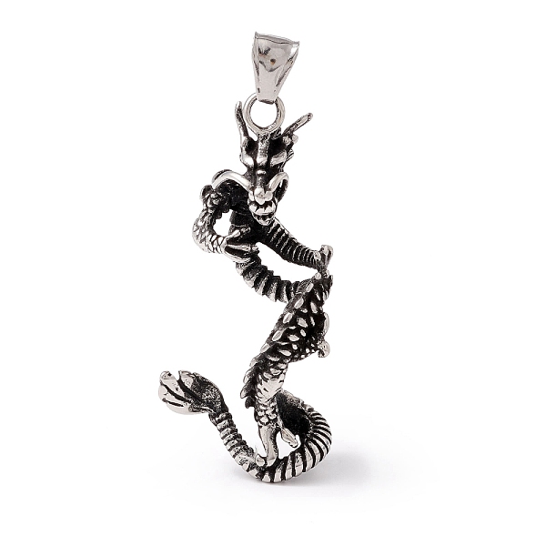 PandaHall Tibetan Style 304 Stainless Steel Pendants, Dragon, Antique Silver, 56x25.5x25mm, Hole: 8x4.5mm 304 Stainless Steel Dragon
PandaHall Tibetan Style 304 Stainless Steel Pendants, Dragon, Antique Silver, 56x25.5x25mm, Hole: 8x4.5mm 304 Stainless Steel Dragon