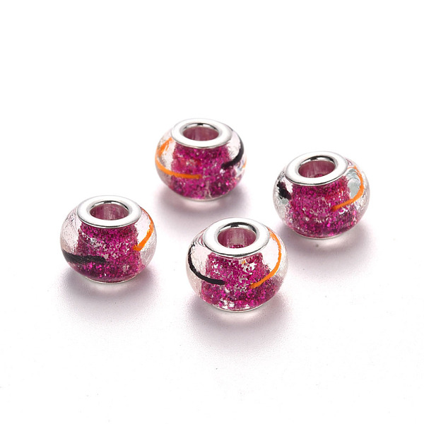 PandaHall Handmade Lampwork European Beads, Large Hole Rondelle Beads, with Glitter Powder and Platinum Tone Brass Double Cores, with Orange..., Pink
PandaHall Handmade Lampwork European Beads, Large Hole Rondelle Beads, with Glitter Powder and Platinum Tone Brass Double Cores, with Orange..., Pink
