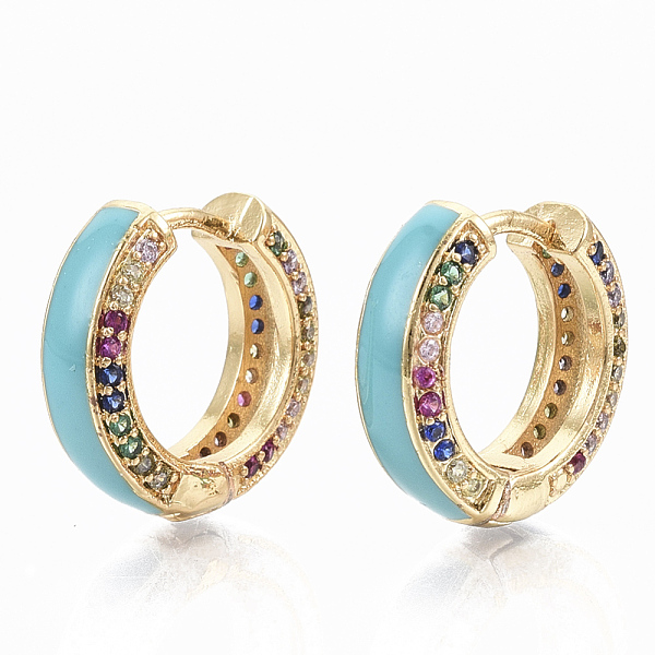 PandaHall Brass Micro Pave Colorful Cubic Zirconia Huggie Hoop Earrings, with Enamel, Real 18K Gold Plated, Dark Turquoise, 15.5x16.5x5mm..., Cyan
PandaHall Brass Micro Pave Colorful Cubic Zirconia Huggie Hoop Earrings, with Enamel, Real 18K Gold Plated, Dark Turquoise, 15.5x16.5x5mm..., Cyan