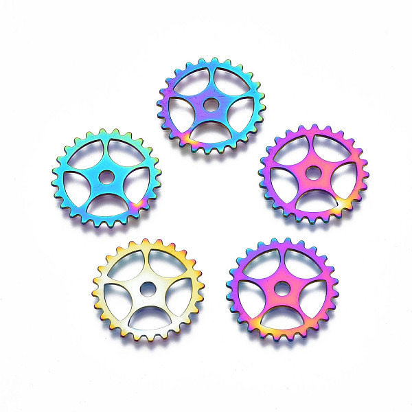 PandaHall Rack Plating Rainbow Color Alloy Pendants, Cadmium Free & Nickel Free & Lead Free, Gear, 24.5x1mm, Hole: 3mm Alloy Gear
PandaHall Rack Plating Rainbow Color Alloy Pendants, Cadmium Free & Nickel Free & Lead Free, Gear, 24.5x1mm, Hole: 3mm Alloy Gear
