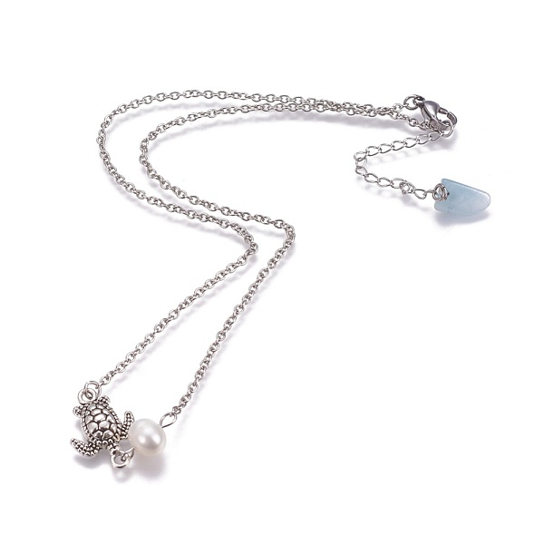 PandaHall Stainless Steel Pendant Necklaces, with Pearl, Natural Aquamarine, Alloy Links and Brass Ball Head Pins, Sea Turtle, Stainless...
PandaHall Stainless Steel Pendant Necklaces, with Pearl, Natural Aquamarine, Alloy Links and Brass Ball Head Pins, Sea Turtle, Stainless...
