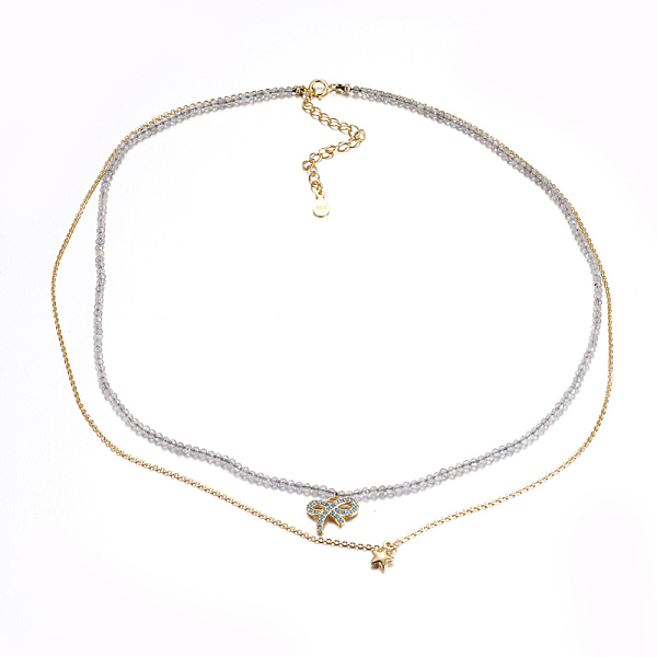 PandaHall Faceted Natural Labradorite Tiered Necklaces, Layered Necklaces, with Brass Charms, Bowknot & Star, 15.7~16.3 inch(40~41.5cm)..., Gray
PandaHall Faceted Natural Labradorite Tiered Necklaces, Layered Necklaces, with Brass Charms, Bowknot & Star, 15.7~16.3 inch(40~41.5cm)..., Gray