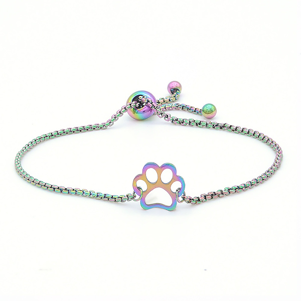 PandaHall Adjustable 201 Stainless Steel Slider Bracelets, Bolo Bracelets, with Box Chains, Dog Paw Prints, Rainbow Color, 9-1/2 inch(24cm)...
PandaHall Adjustable 201 Stainless Steel Slider Bracelets, Bolo Bracelets, with Box Chains, Dog Paw Prints, Rainbow Color, 9-1/2 inch(24cm)...