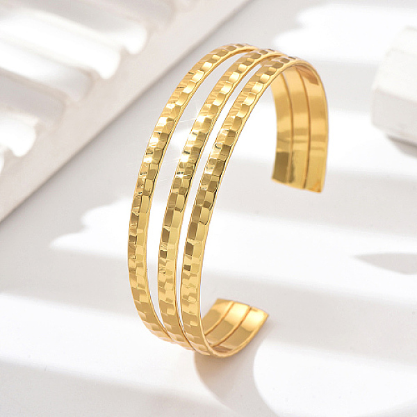 PandaHall Stainless Steel Triple Layer Cuff Bangles, Real 18K Gold Plated, Inner Diameter: 2-3/8~2-3/4 inch(6~7cm) Stainless Steel
PandaHall Stainless Steel Triple Layer Cuff Bangles, Real 18K Gold Plated, Inner Diameter: 2-3/8~2-3/4 inch(6~7cm) Stainless Steel