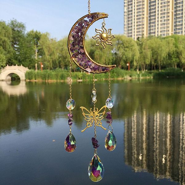 PandaHall Natural Amethyst Chip & Metal Moon Hanging Suncatchers, with Glass Teardrop/Octagon and Metal Butterfly Link for Home Garden...
PandaHall Natural Amethyst Chip & Metal Moon Hanging Suncatchers, with Glass Teardrop/Octagon and Metal Butterfly Link for Home Garden...