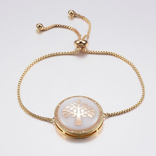 PandaHall Adjustable Brass Micro Pave Cubic Zirconia Shell Bolo Bracelets, Slider Bracelets, with Brass Box Chains, Flat Round with Tree of..., White
PandaHall Adjustable Brass Micro Pave Cubic Zirconia Shell Bolo Bracelets, Slider Bracelets, with Brass Box Chains, Flat Round with Tree of..., White