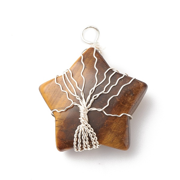 PandaHall Natural Tiger Eye Pendants, with Silver Tone Copper Wire Wrapped, Star with Tree, 36x30x12mm, Hole: 3.5mm Tiger Eye Star
PandaHall Natural Tiger Eye Pendants, with Silver Tone Copper Wire Wrapped, Star with Tree, 36x30x12mm, Hole: 3.5mm Tiger Eye Star