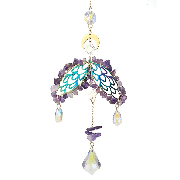 PandaHall Wing Brass & 304 Stainless Steel Hanging Suncatchers, with Glass Pendants and Natural Amethyst Chip Beads, Rainbow Color, 283mm...
PandaHall Wing Brass & 304 Stainless Steel Hanging Suncatchers, with Glass Pendants and Natural Amethyst Chip Beads, Rainbow Color, 283mm...