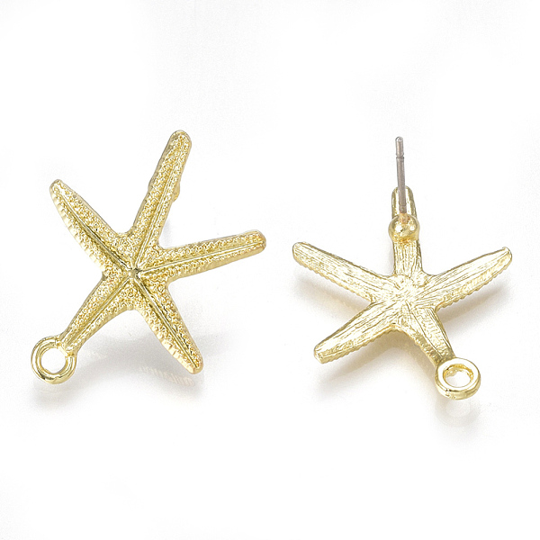 PandaHall Alloy Stud Earring Findings, with Loop, Steel Pins, Starfish/Sea Stars, Light Gold, 24x21.5mm, Hole: 2mm, Pin: 0.7mm Alloy Star
PandaHall Alloy Stud Earring Findings, with Loop, Steel Pins, Starfish/Sea Stars, Light Gold, 24x21.5mm, Hole: 2mm, Pin: 0.7mm Alloy Star