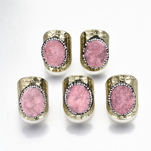 PandaHall Natural Druzy Agate Cuff Rings, Wide Band Rings, with Brass Findings and Rhinestone, Oval, Golden, US Size 9(18.9mm)..., Clear
PandaHall Natural Druzy Agate Cuff Rings, Wide Band Rings, with Brass Findings and Rhinestone, Oval, Golden, US Size 9(18.9mm)..., Clear