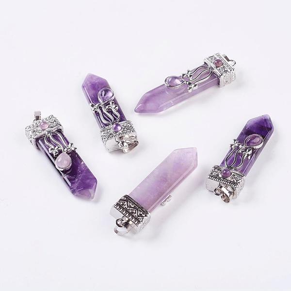 PandaHall Natural Amethyst Big Pendants, with Alloy Findings, Arrow, Platinum, 56~58x16x10mm, Hole: 5x7mm Amethyst Arrow
PandaHall Natural Amethyst Big Pendants, with Alloy Findings, Arrow, Platinum, 56~58x16x10mm, Hole: 5x7mm Amethyst Arrow
