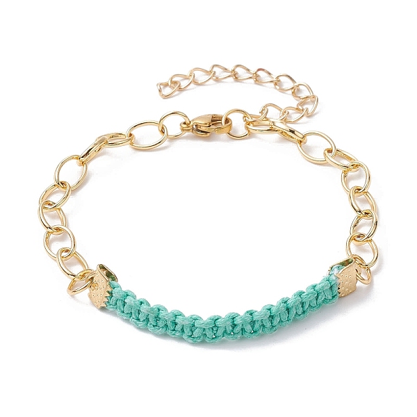 PandaHall Waxed Cotton Cords Braided Link Bracelets, with Golden Brass Cable Chains, Medium Aquamarine, 7-1/8 inch(18cm) Brass Rectangle
PandaHall Waxed Cotton Cords Braided Link Bracelets, with Golden Brass Cable Chains, Medium Aquamarine, 7-1/8 inch(18cm) Brass Rectangle