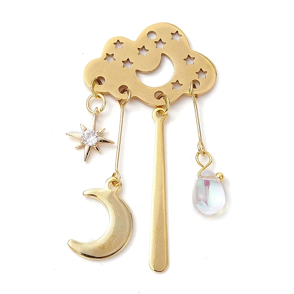PandaHall 201 Stainless Steel Pendants, with Brass Pendants and Glass Beads, Cloud with Moon & Star, Golden, 49x25x5mm, Hole: 1.6mm 201...
PandaHall 201 Stainless Steel Pendants, with Brass Pendants and Glass Beads, Cloud with Moon & Star, Golden, 49x25x5mm, Hole: 1.6mm 201...