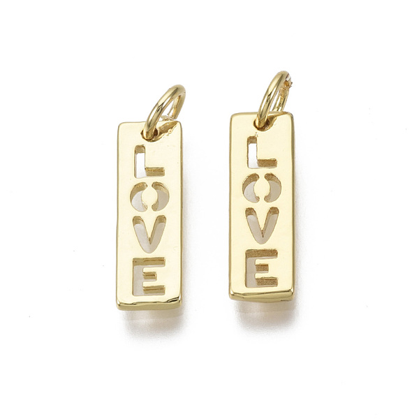 PandaHall Brass Pendants, with Jump Ring, Nickel Free, Rectangle with Word LOVE, Real 18K Gold Plated, 16x5x1.5mm, Hole: 3mm Brass Rectangle
PandaHall Brass Pendants, with Jump Ring, Nickel Free, Rectangle with Word LOVE, Real 18K Gold Plated, 16x5x1.5mm, Hole: 3mm Brass Rectangle